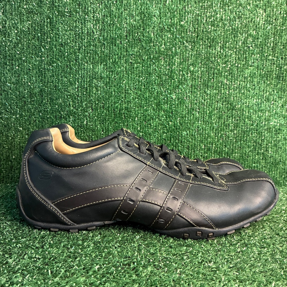 Skechers 60488 Leather Lace Up Casual Sporty Biker Sneakers Black Mens Size 12